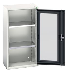 verso window door cupboard with 2 shelves. WxDxH: 525x350x1000mm. RAL 7035/5010 or selected Verso Glazed Clear View Storage Cupboards for Tools with Shelves